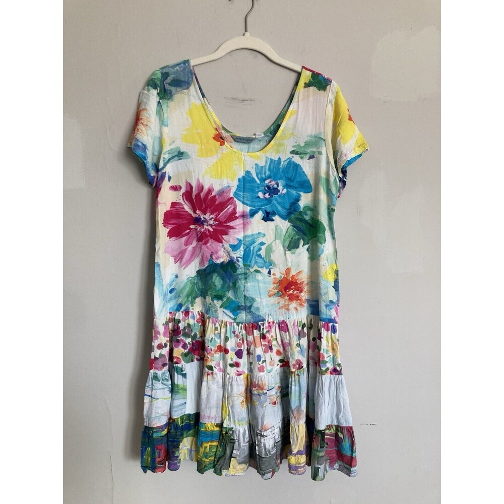 Jams World Tiered Mini Dress Tunic XS Women Biscotti Tropical Resort Beach